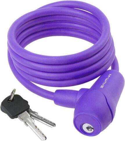 M-Wave Silicone-Covered Bicycle Cable Lock, 5' x 8mm, Purple
